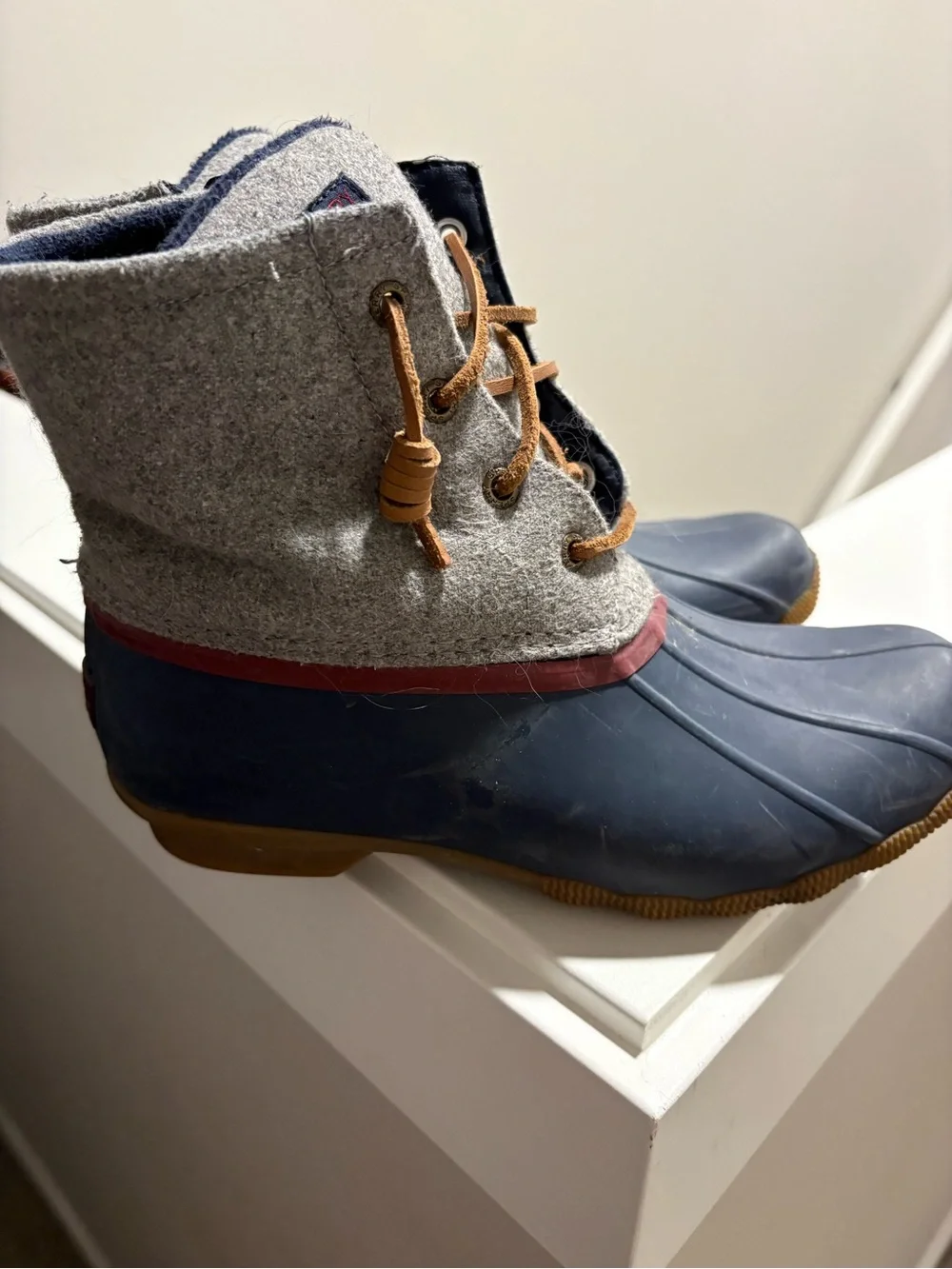 Sperry Navy Felt-Lined Boot with Brown Lace Accents